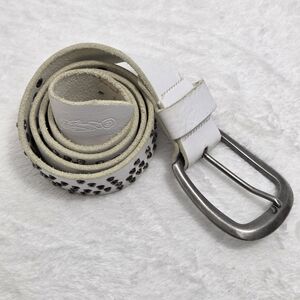 Diesel Vintage Studded White Belt with Silver-Tone Buckle size 35"